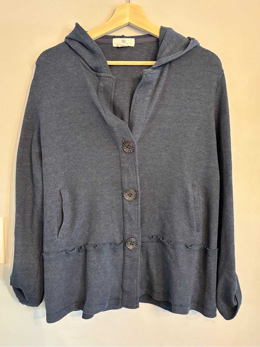 DG Soft Knit Hooded Button-Up Cardigan in Slate Blue XL